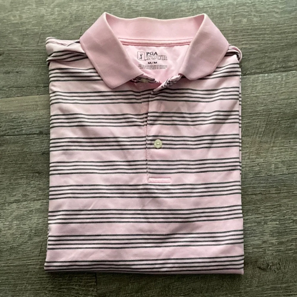 PGA Tour Mens Medium Golf Polo Shirt Pink - Picture 2 of 5